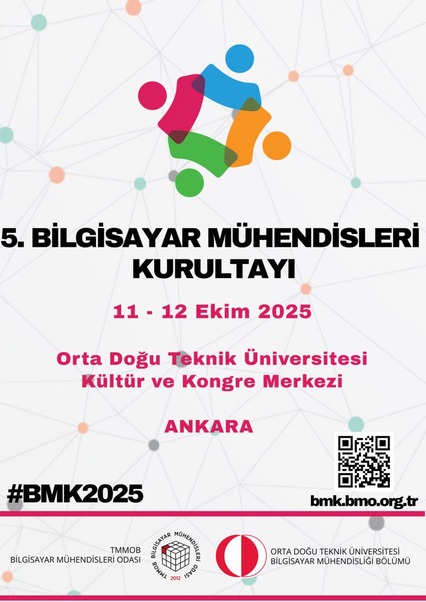 11-12 Ekim 2025 Cumartesi-Pazar günleri ODTÜ'de bir araya geleceğimiz 5. Bilgisayar Mühendisleri Kurultayı'nın izlencesi (programı) yayımlandı. 
<a href="/TMMOB_BMO/">TMMOB Bilgisayar Mühendisleri Odası</a> <a href="/odtu_bilg_muh/">ODTÜ Bilgisayar Müh.</a> 

#BMK2025

bmk.bmo.org.tr/izlenceprogram/