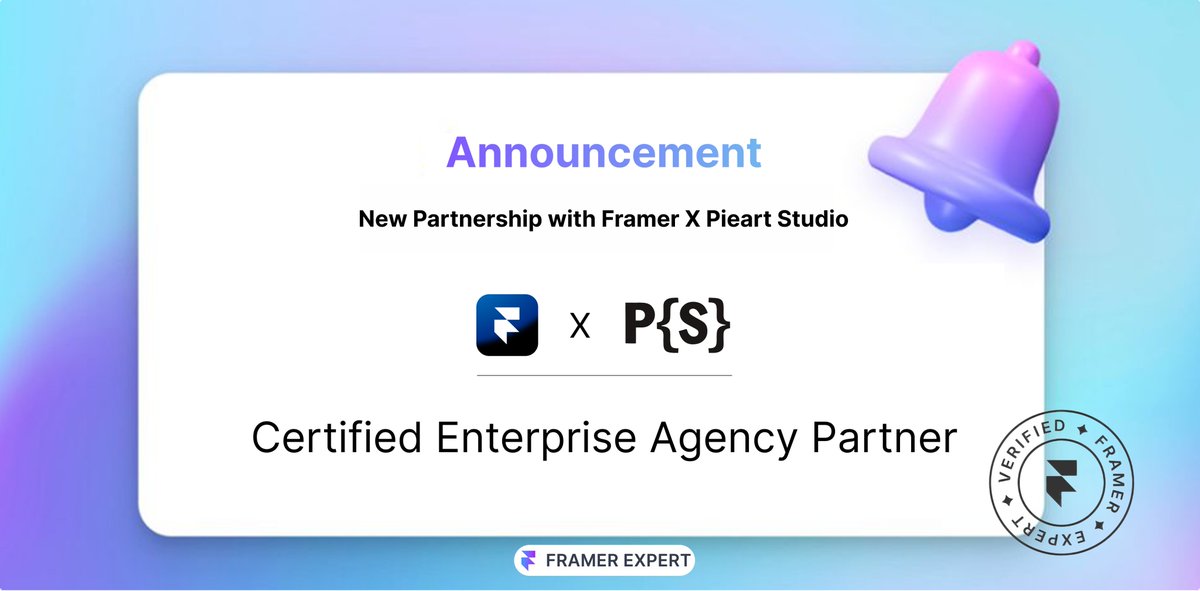 🚨 Official: Pieart Studio x <a href="/framer/">Framer</a>🤝

We’re now an official Framer Partner!
As a Webflow-certified no-code agency, we’re bringing the best of Webflow + Framer to startups, enterprises &amp; creative teams.
⚡ Faster builds
✨ Stunning interactions
📈 Enterprise-ready no-code