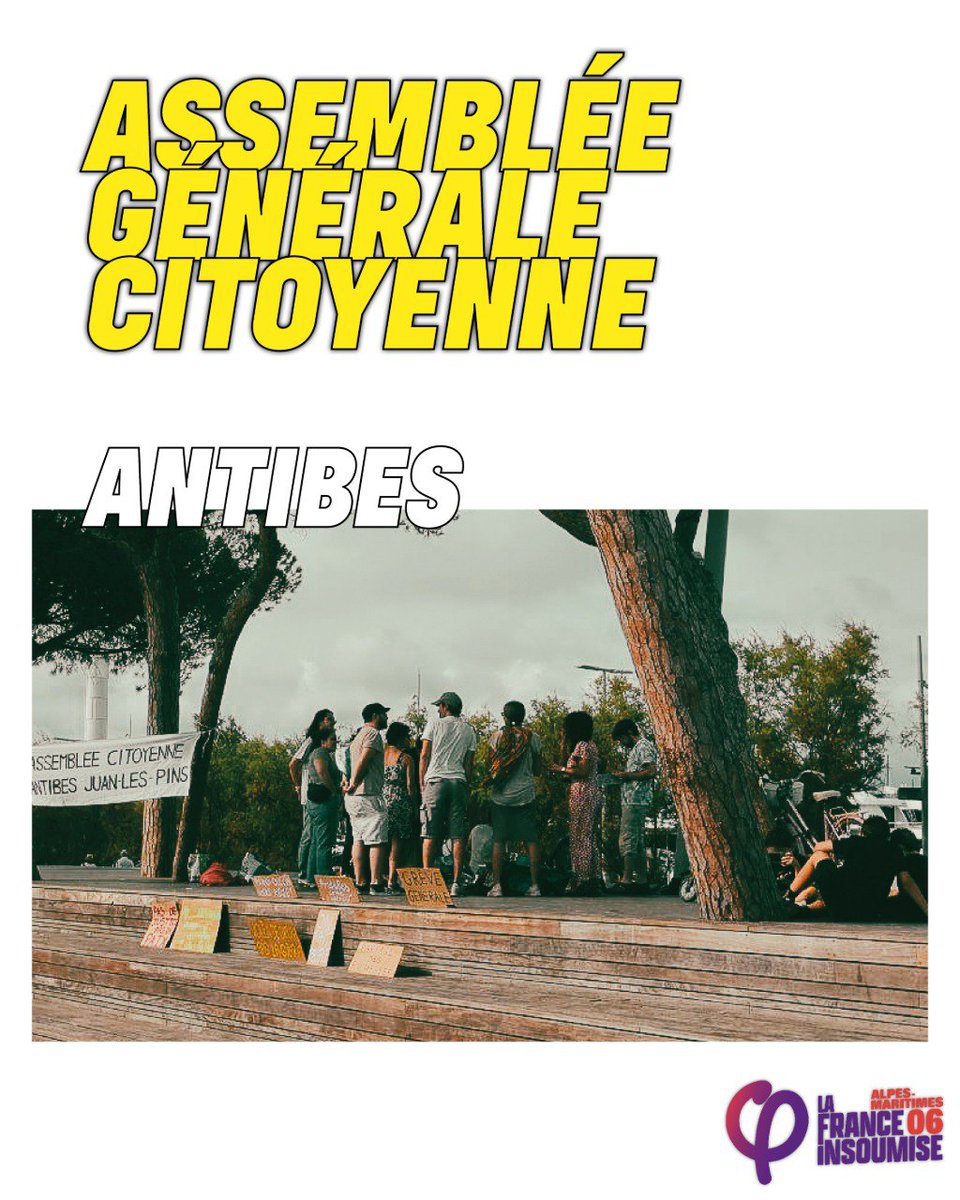 LFI_06's tweet photo. ✊Assemblée générale citoyenne cette semaine à Antibes !

➡️ Abonnez-vous à notre page pour suivre les actualités insoumises du département, et participez aux actions en vous inscrivant sur l'application ou le site Action Populaire !

#LFI #LFI06 https://t.co/Ybu3OvMUFO