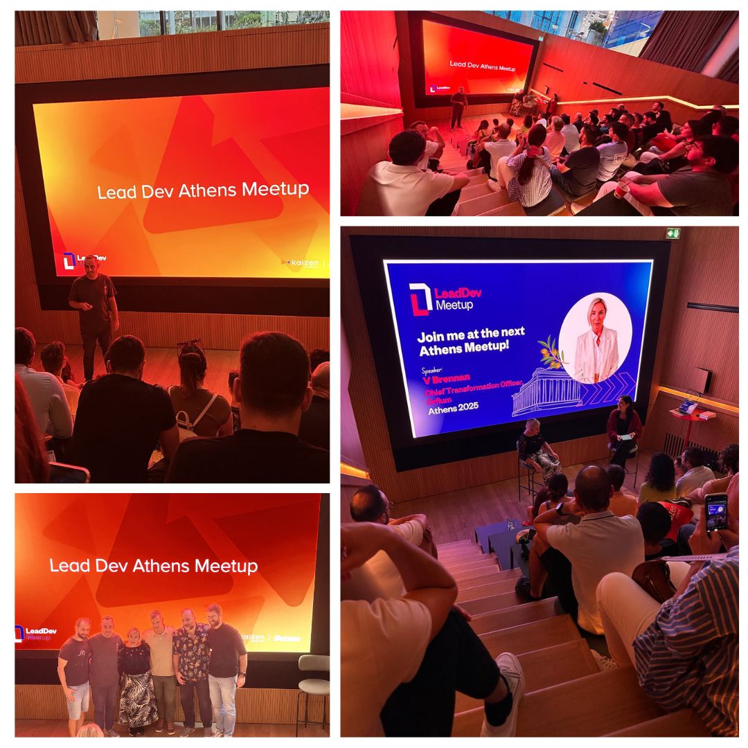 🚀 Last week in Athens, our Chief Transformation Officer V Brennan spoke at <a href="/TheLeadDev/">LeadDev</a> Meetup #2. Her talk, “Failing Forward”, reminded us: great outcomes come not just from tech, but from how people &amp; systems work together. 👏