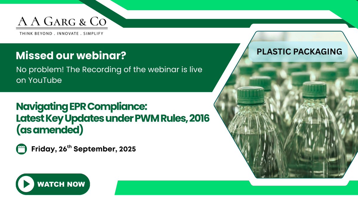 AAGargCo's tweet image. Missed our live webinar on: Navigating EPR Compliance: Latest Key Updates under PWM Rules, 2016 (as amended)  

🎥 Watch the full recording now and get expert guidance. 

Watch here: youtu.be/V_TEOo1DZZw 

#EPRCompliance #PWMRules2016 #AnnualReturnFiling #EPRFiling2025 #AAGarg