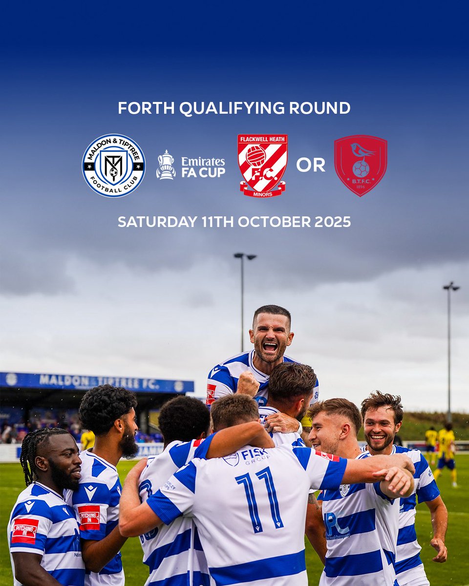 Fourth Round Qualifying Opponents Confirmed 🏆 ✅

We will welcome either <a href="/BracknellTownFC/">Bracknell Town FC</a> or <a href="/FHFC1907/">Flackwell Heath FC</a> to the Drewitt-Barlow stadium in the Fourth Round Qualifying of the <a href="/emiratesfacup/">Emirates FA Cup</a>, with the fixture set to take place on Saturday 11th October 📆

#EmiratesFACup #NonLeague