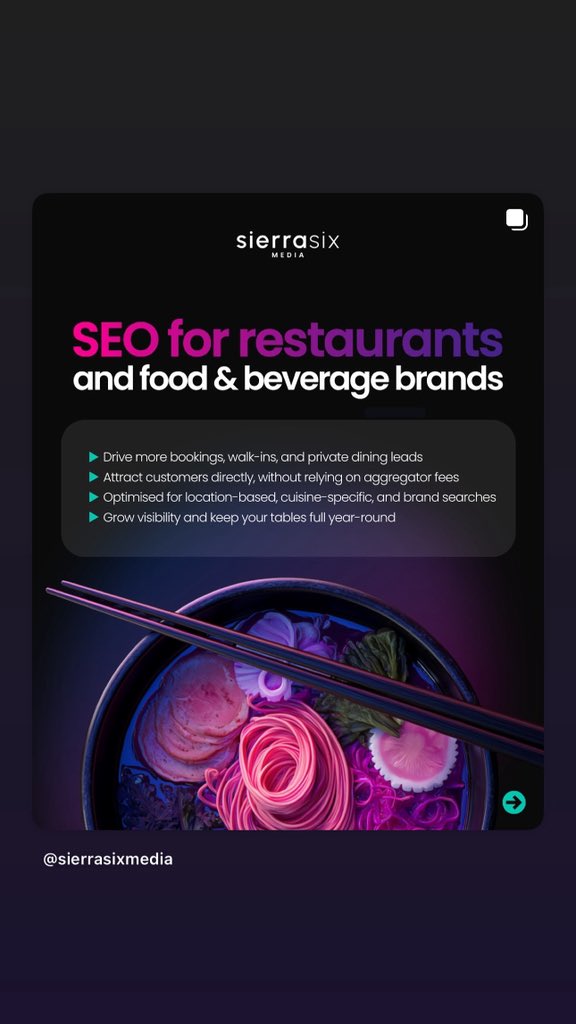 Hungry for growth? Diners search before they book. If your restaurant isn’t visible, you’re missing out.🍴 

At Sierra Six Media, a leading SEO agency in London, we help restaurants and food &amp; beverage brands:

✅ Drive more bookings, walk-ins, and private dining leads
✅