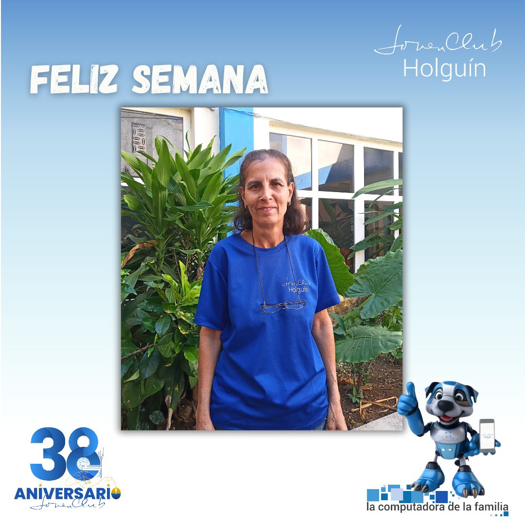 🤓 Ya estamos iniciando y deseamos que tu semana esté llena de logros y te regale alegrías. Nuestra info de hoy muestra un rostro de 20 años en la entidad: Zenaida Taño, Subd. de RRHH. Con su sonrisa despedimos septiembre. #38AniversarioJovenClub 
#FelizSemana #HonorHolguinero