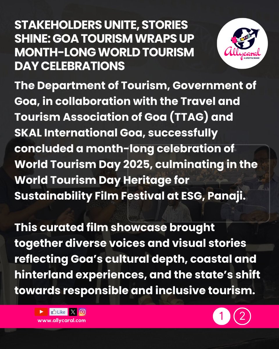 ALISHA (@allycaralgoa) on Twitter photo Goa Tourism wraps up #WorldTourismDay2025 with a vibrant film festival at ESG, celebrating diversity, sustainability & community voices. 👏🎬
Story on: allycaral.com/2025/09/29/sta…
#GoaTourism #RegenerativeTourism <a href="/skalgoa/">Skal International Goa 691</a> <a href="/TourismGoa/">Goa Tourism</a> Goa Tourism wraps up #WorldTourismDay2025 with a vibrant film festival at ESG, celebrating diversity, sustainability & community voices. 👏🎬
Story on: allycaral.com/2025/09/29/sta…
#GoaTourism #RegenerativeTourism <a href="/skalgoa/">Skal International Goa 691</a> <a href="/TourismGoa/">Goa Tourism</a>