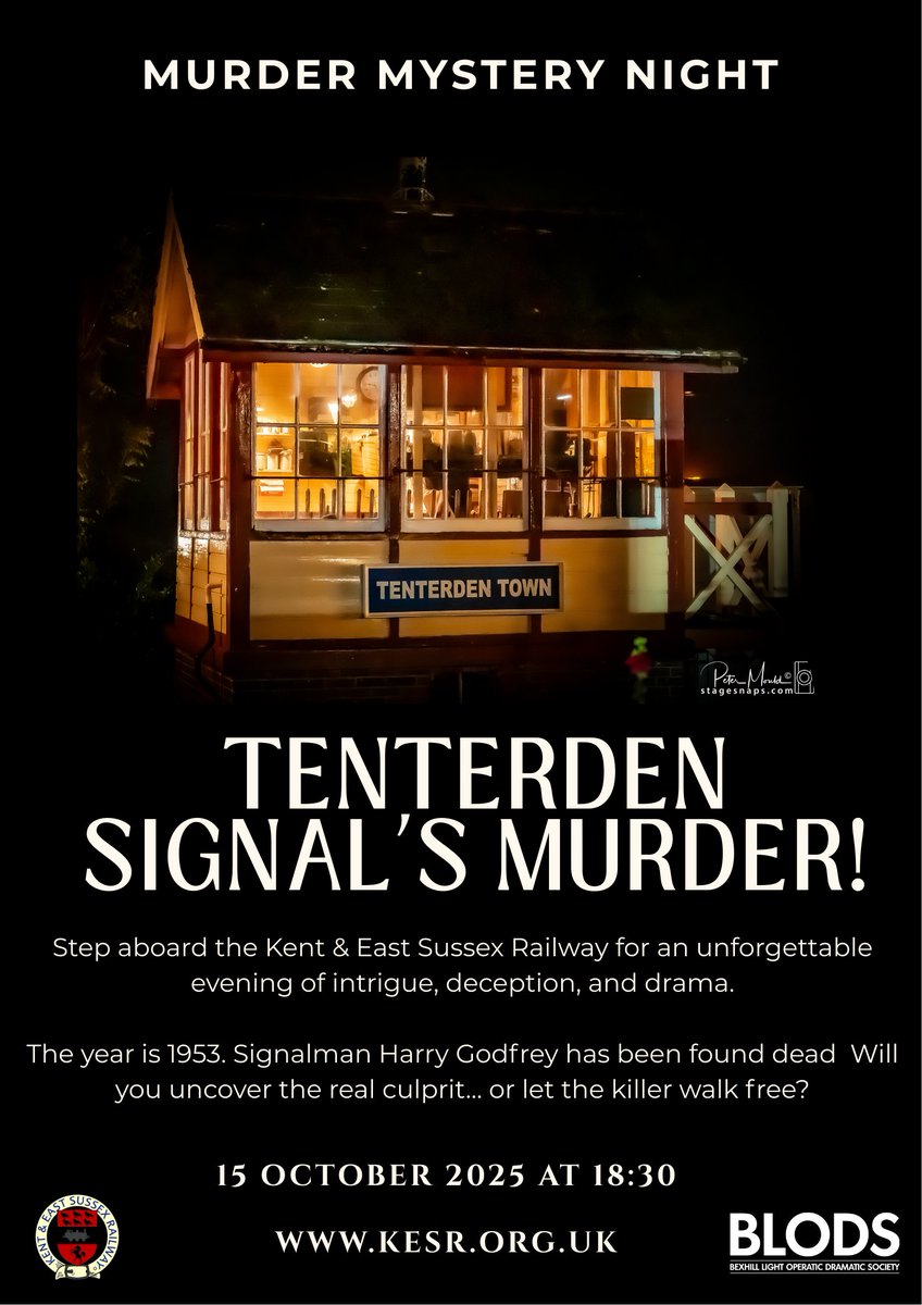 KandESRailway's tweet image. 🚂 Murder is on the line… Step into 1953 &amp;amp; help DCI Thomas solve the mystery of Signalman Harry Godfrey’s death. 🕵️‍♀️
Boarding from 6pm | Departure 7pm | Return 9.45pm

🎟️ kesr.org.uk/murder-mystery…
#MurderMystery #KentEvents #KESR #blods @TenterdenTC @MyTenterden @tenterdenkent