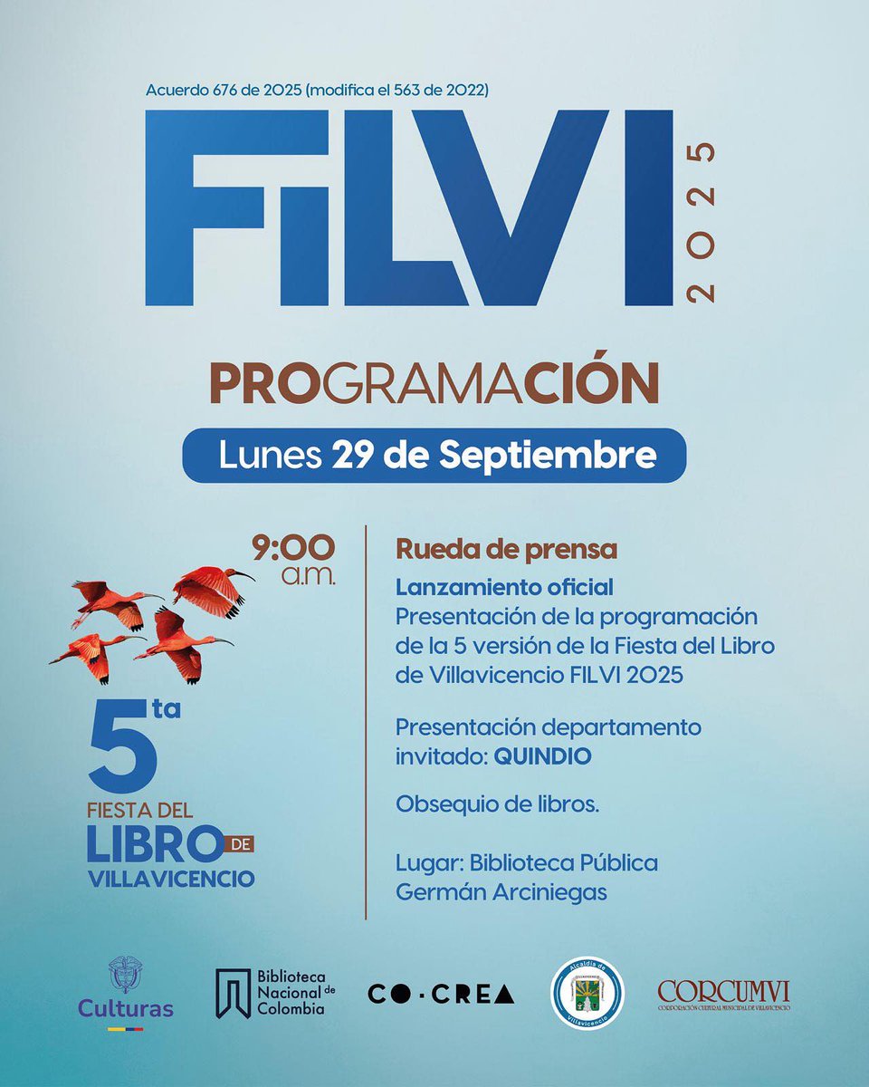 ¡Así iniciamos la FILVI 2025!
Este 29 de septiembre presentamos en rueda de prensa la programación oficial de la 5ª versión de la Fiesta del Libro de Villavicencio.  
Un encuentro donde anunciamos al Quindío como departamento invitado 
#FILVI2025 #FiestaDelLibro #Villavicencio