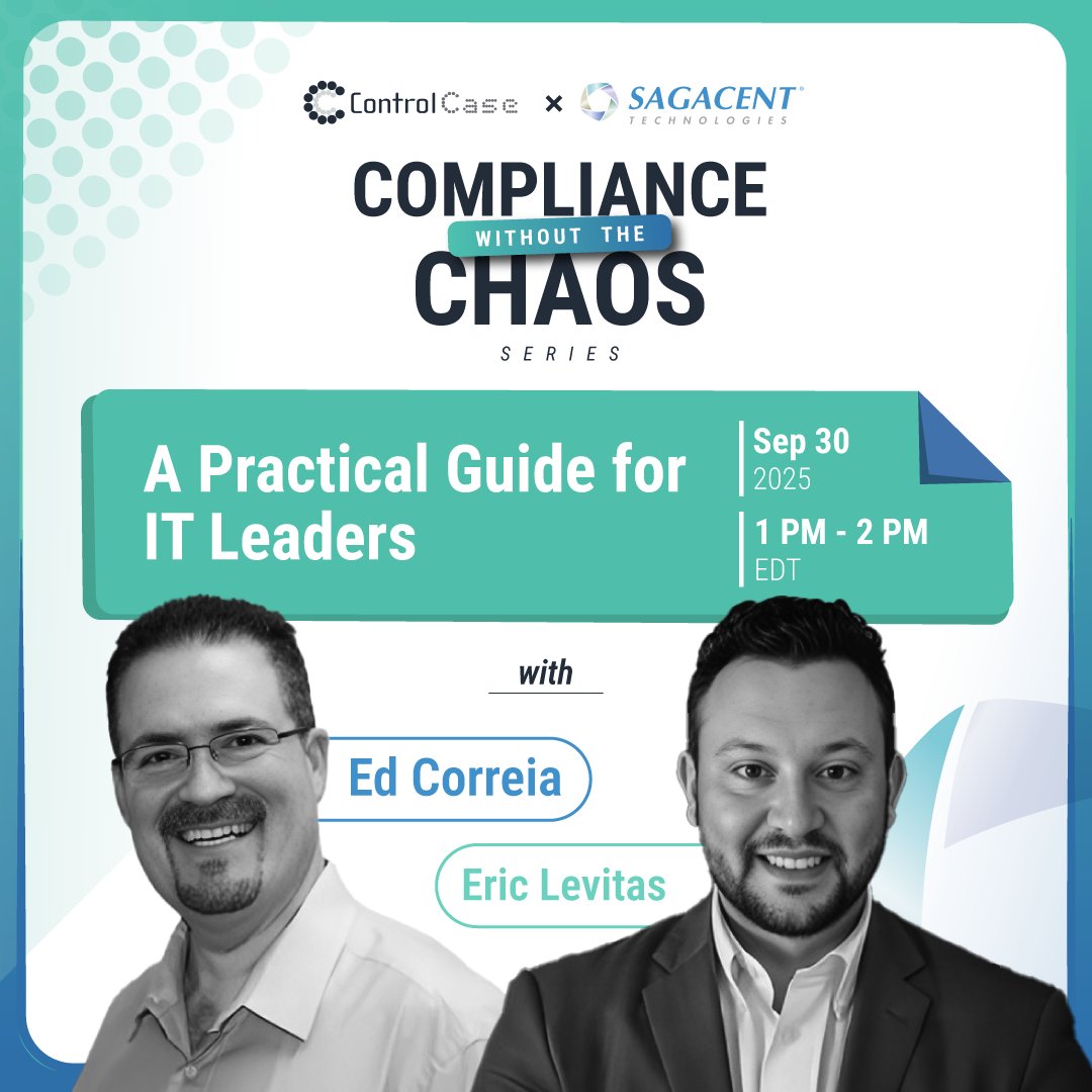 ControlCase's tweet image. 🚨Tomorrow’s the day! Don’t miss Compliance Without the Chaos with #Sagacent + #ControlCase. Discover practical steps IT leaders can take to reduce complexity and strengthen compliance with CMMC, PCI DSS, ISO 27001, GDPR, and more. Save your seat today:
hubs.li/Q03LgWZ_0