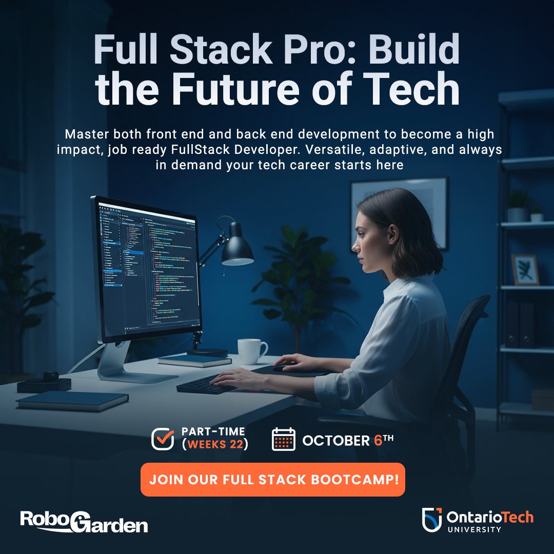 OT_Learn's tweet image. 🚨 Last chance! Master full stack development with Ontario Tech &amp;amp; RoboGarden. Registration closes Oct 5, 2025 for the program starting Oct 6. Don&apos;t wait!

Learn more: ontariotechu.ca/programs/conti…
#FullStackDeveloper #CodingBootcamp #OntarioTechU