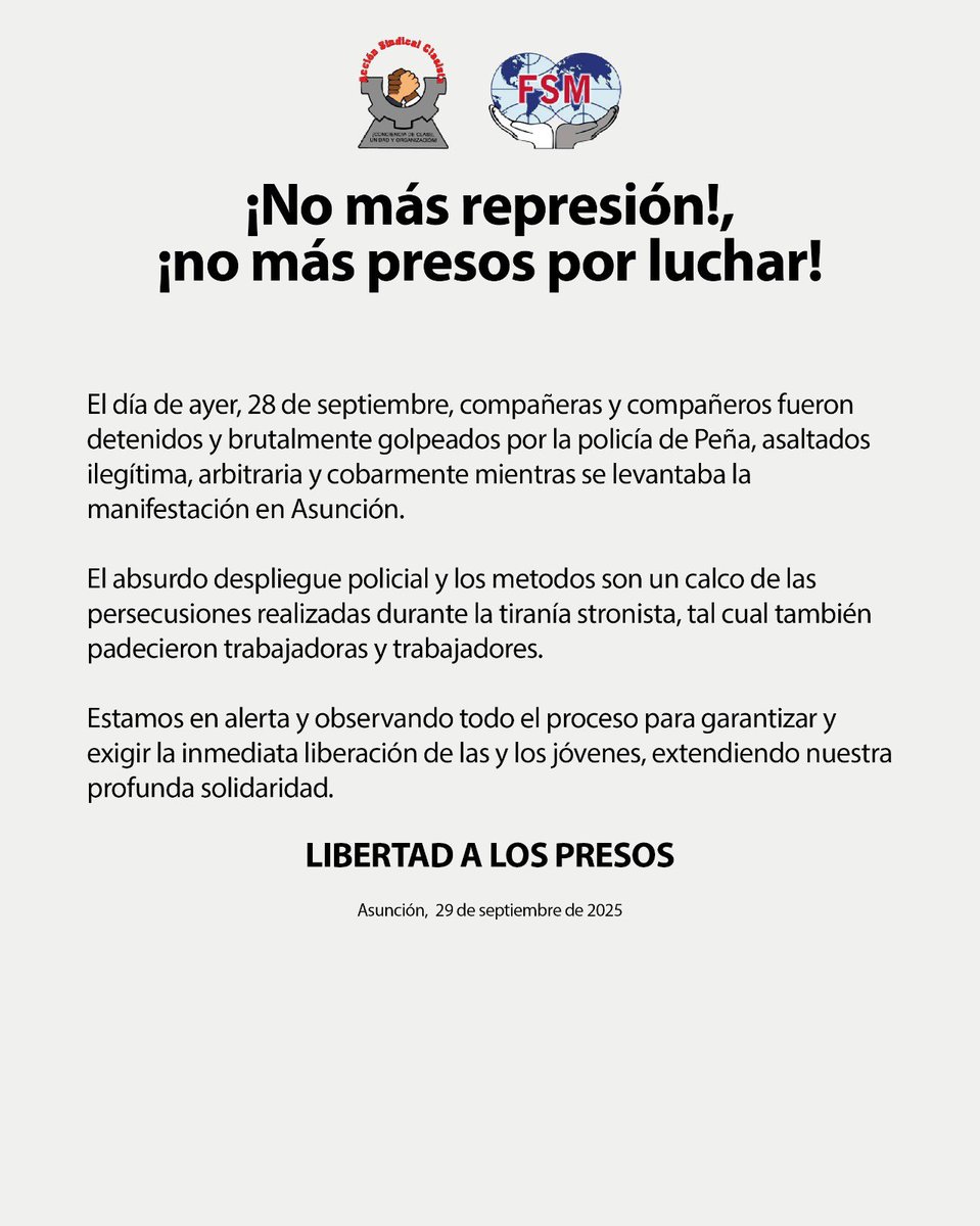 accionscpy's tweet image. COMUNICADO URGENTE
¡No más presos por luchar!, ¡libertad inmediata a los presos!