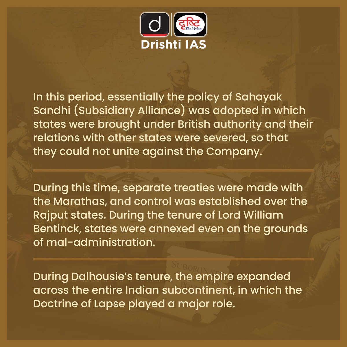 drishtiiaseng's tweet photo. From the 'Subsidiary Alliance' to the 'Doctrine of Lapse' – subordinate separation was the real strategy of British expansion.
#DrishtiStaticBytes #History #ModernHistory #BritishPolicyInIndia #DoctrineOfLapse #ColonialRule #IndianHistory #UPSC #DrishtiIAS #DrishtiIASEnglish https://t.co/s0F5erhZiC