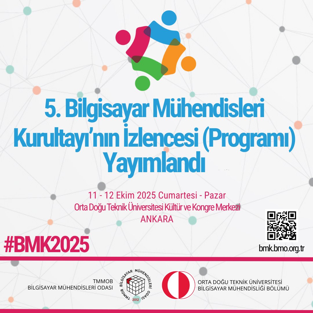 11-12 Ekim 2025 Cumartesi-Pazar günleri ODTÜ'de bir araya geleceğimiz 5. Bilgisayar Mühendisleri Kurultayı'nın izlencesi (programı) yayımlandı.
Ayrıntılı bilgi için: l24.im/jaCRp0
<a href="/BMO_BMK/">Bilgisayar Mühendisleri Kurultayı</a> <a href="/odtu_bilg_muh/">ODTÜ Bilgisayar Müh.</a>