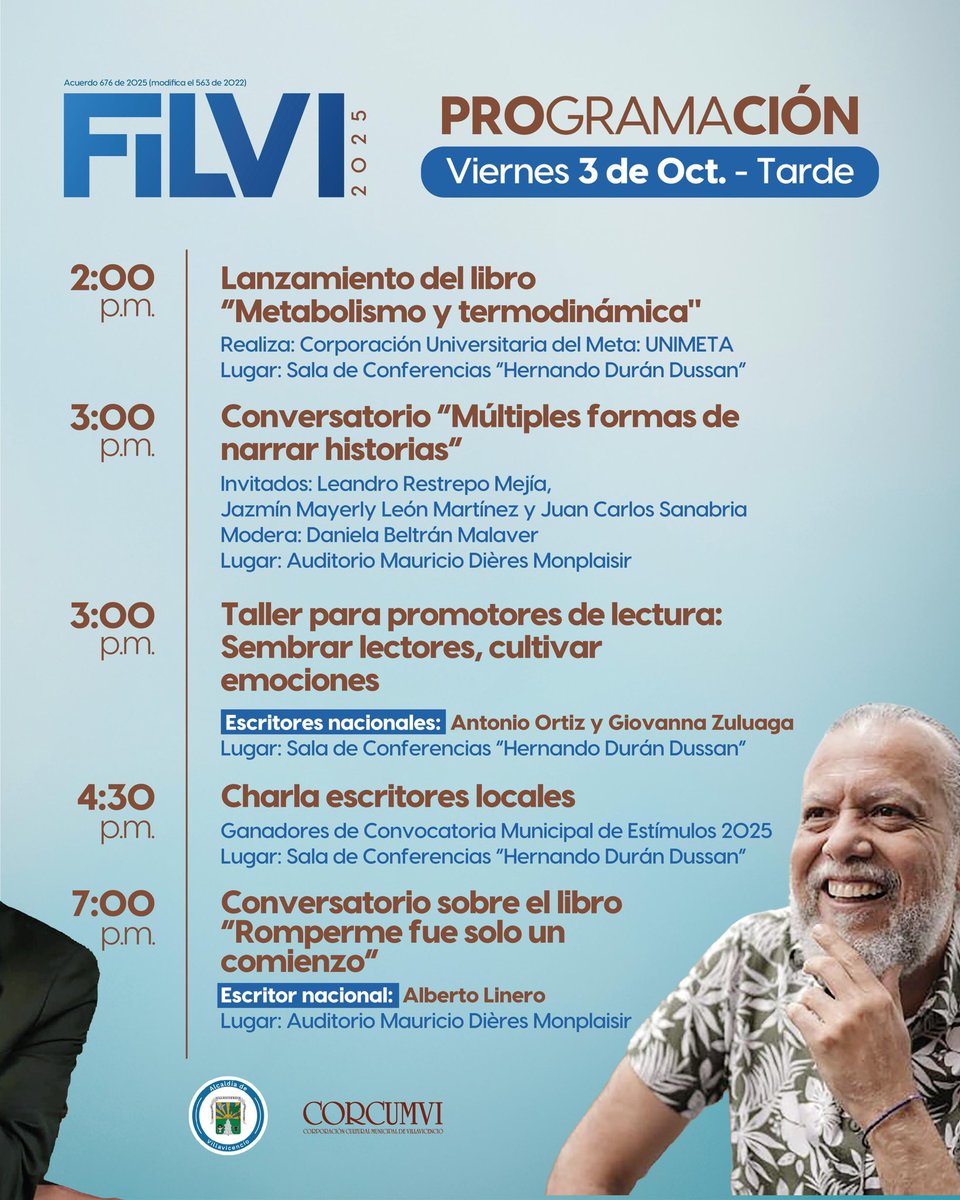 La FILVI 2025 sigue con toda su fuerza este viernes 3 de octubre en jornada mañana y tarde.
Charlas, talleres, conversatorios y mucha literatura para todos los públicos.
¡No te pierdas esta gran fiesta de las letras en Villavicencio! 
#FILVI2025 #FiestaDelLibro #Villavicenci