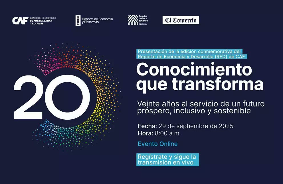 AgendaCAF's tweet image. 🇵🇪 ¡Ya inició la presentación virtual del RED 20 años de CAF!

Compartimos reflexiones con expertos sobre cómo avanzar hacia una región más próspera, inclusiva y sostenible.

Este espacio lo realizamos en alianza con @elcomercio_peru.

📺 caf.com/es/actualidad/…