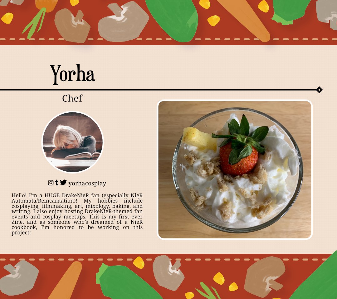 AutomataFanbook's tweet image. 🤍Contributor Spotlight 🤍
It's time for another chef spotlight, @yorhacosplay !
#nier #zine #cookbook