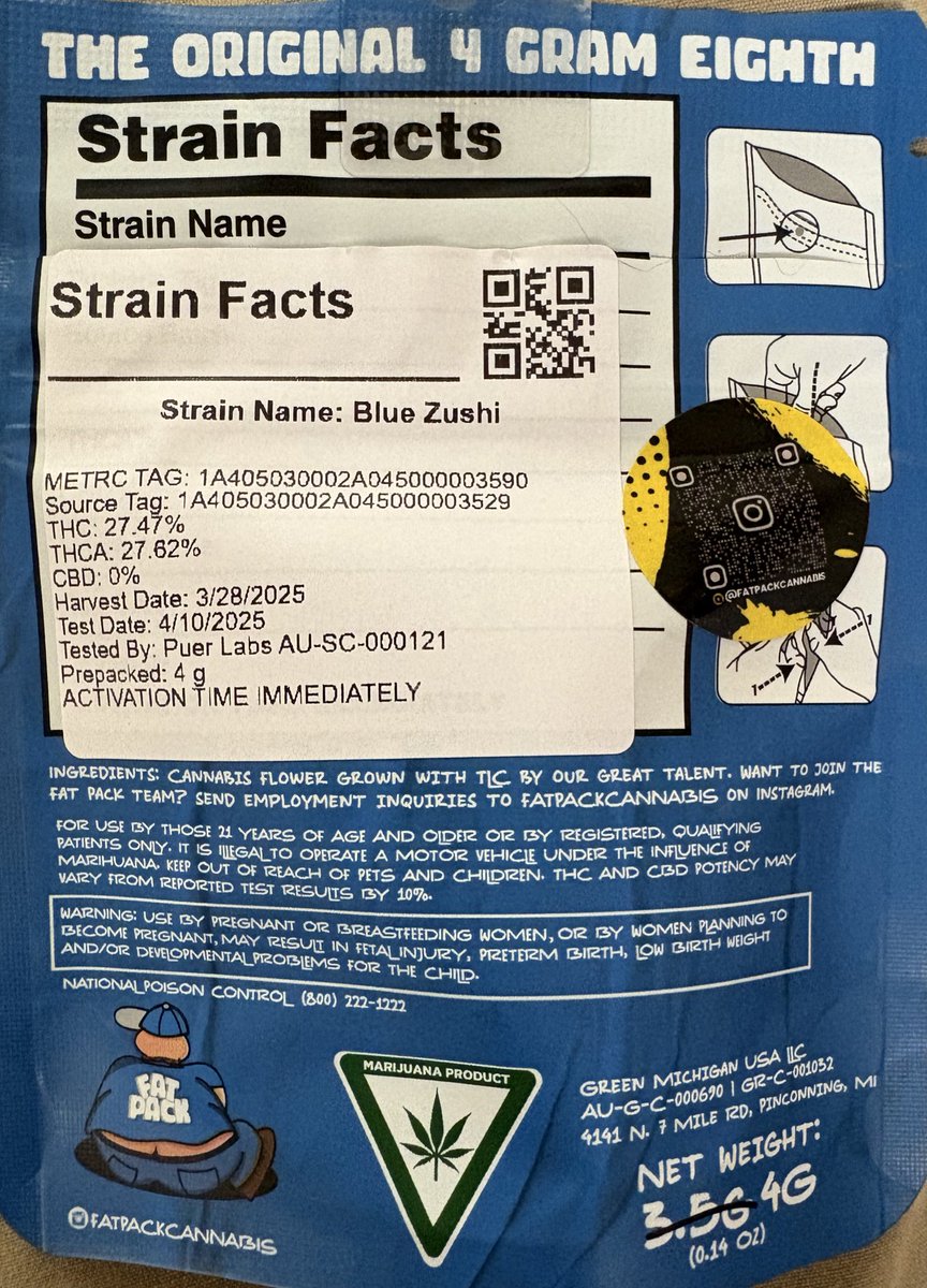 MovingP73543198's tweet image. “You don’t need fat stacks for a FAT PACK”

Blue Zushie 
27.4%THC
By #FatPack 
#MichiganTrees 

“The OG 4g 1/8th”