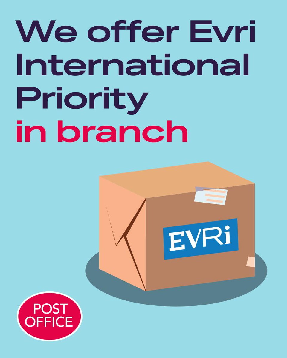 Sending abroad? Get peace of mind with Evri International Priority

Includes a 3-5 delivery aim, including tracking to the USA, France, Germany, the Netherlands, Ireland, Finland, Italy, Portugal, and Spain.

Pop in today to find out more.