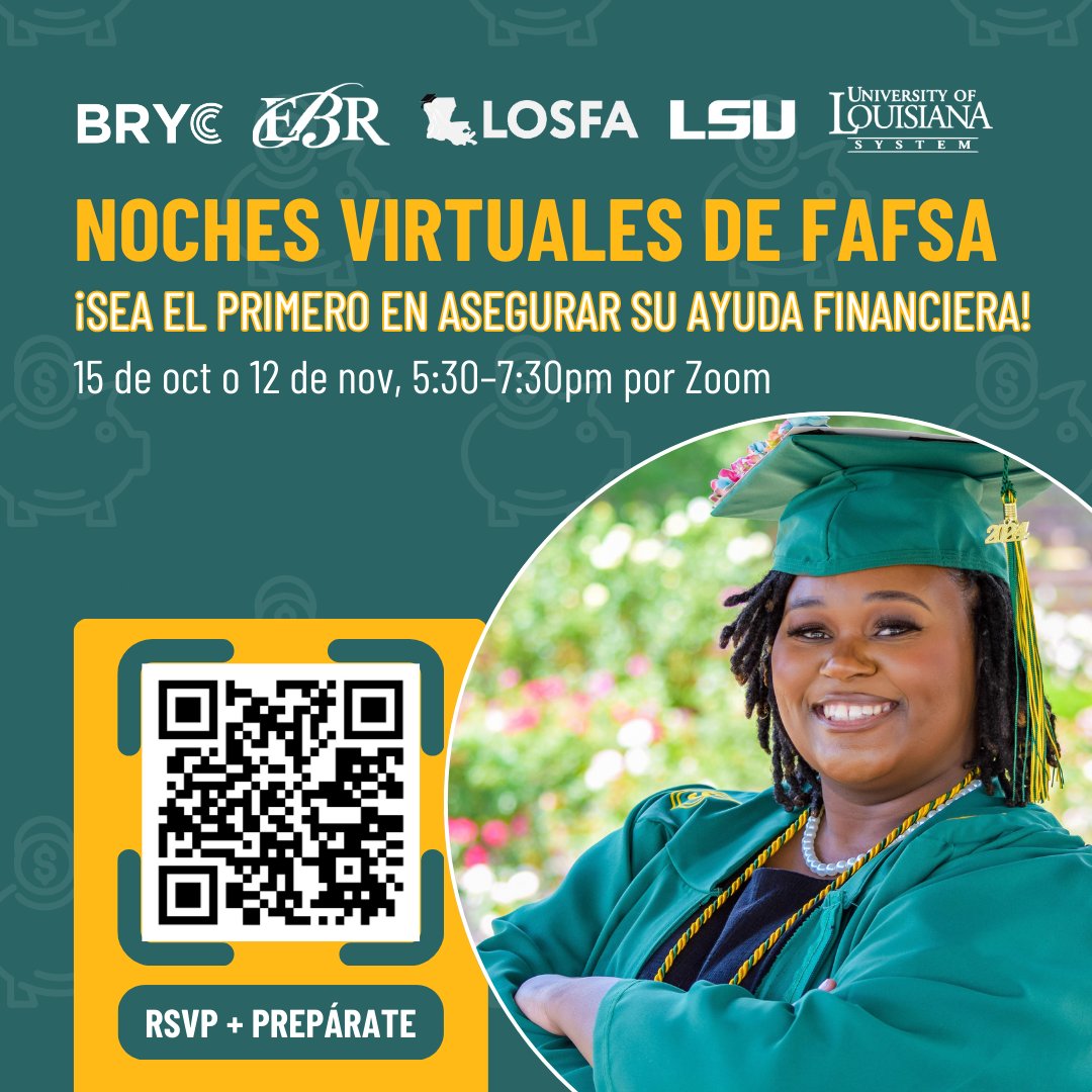 💰🎓 FAFSA Nights are here! Join us Oct 15 or Nov 12, 5:30–7:30 PM on Zoom. Get help from FAFSA experts. RSVP 👉 thebryc.org/financialaid

💰🎓  ¡Las Noches de FAFSA ya están aquí! Únase el 15 de oct o 12 de nov, 5:30–7:30 PM por Zoom. Confirme su asistencia!