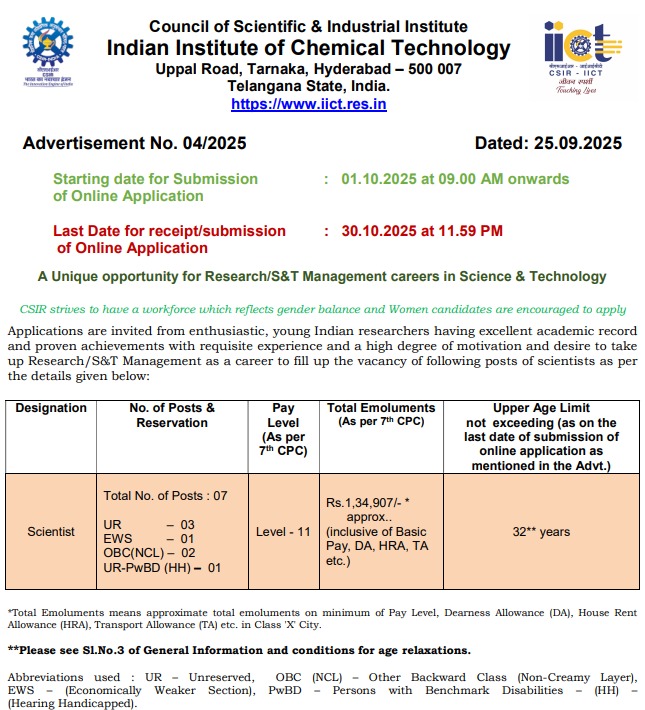 csiriict's tweet image. Applications are invited from enthusiastic, young Indian researchers having excellent academic record for various scientific position.
Advertisement No. 04/2025
For details see: iict.res.in/CAREERS
@CSIR_IND @DrNKalaiselvi @CSIR_NIScPR @AcSIR_India