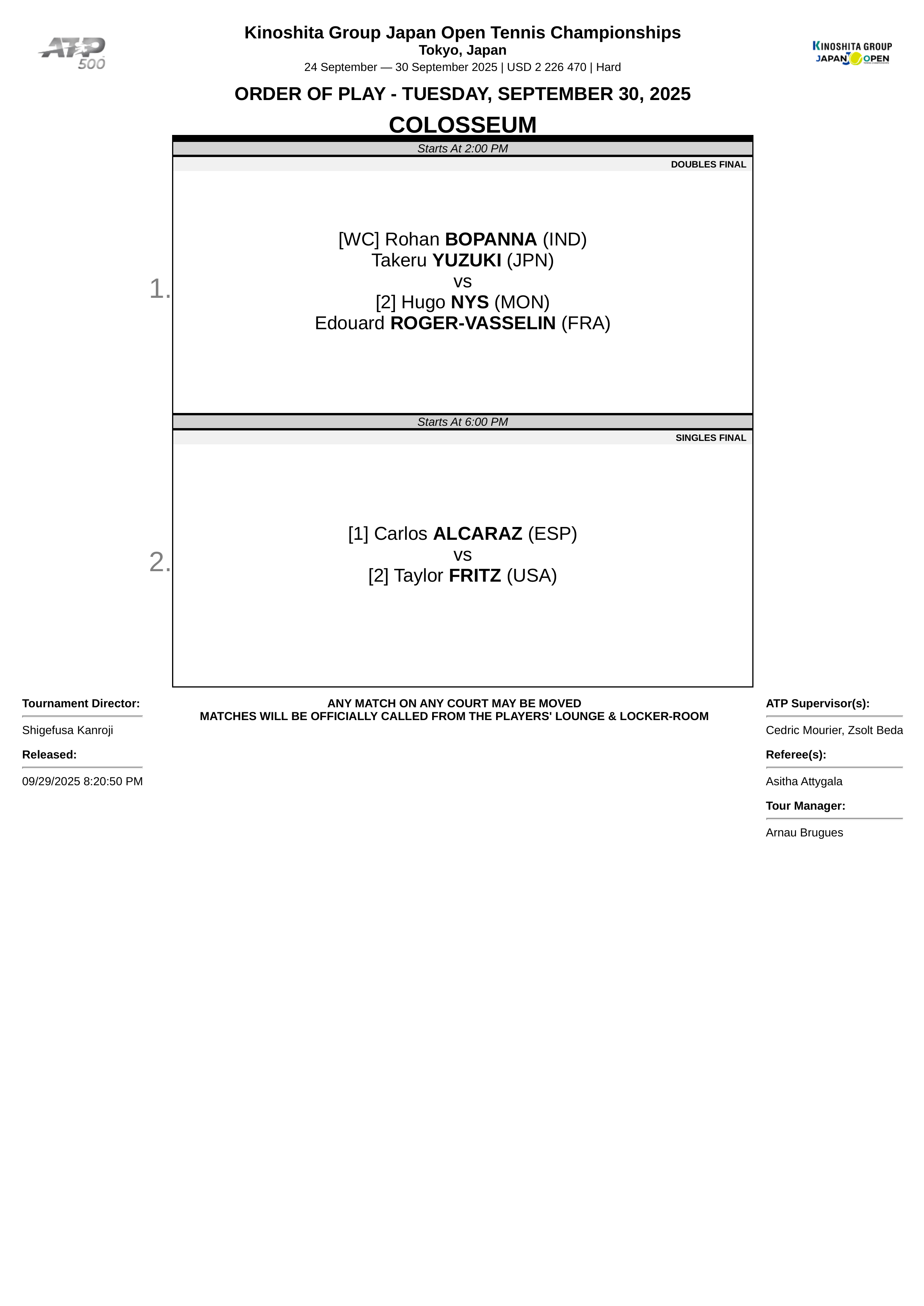 Order Of Play Tennis on X: 