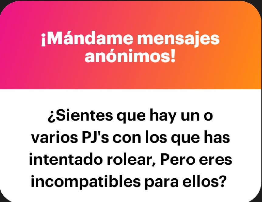 Mmmm pssss... En varias ocasiones, pero son en circunstancia puntuales, tipo, que me gusta el pj, pero simplemente con el usuario no nos ponemos de acuerdo sobre que hacer :Bc

ngl.link/mew88002