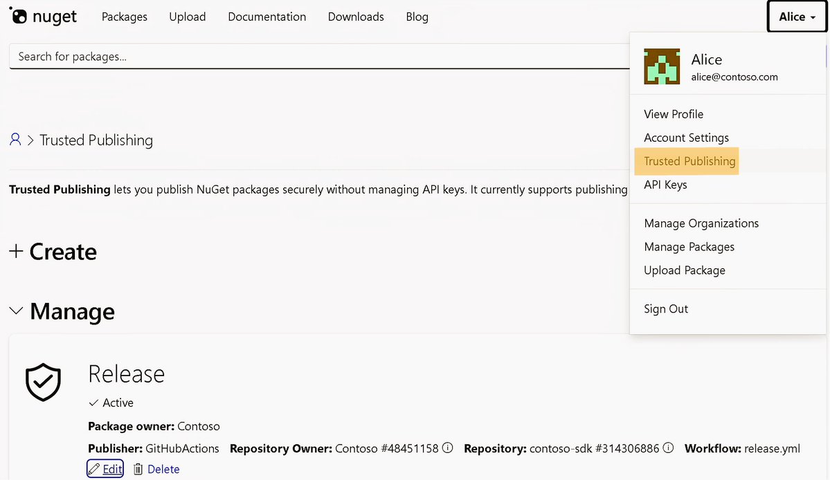 dotnet's tweet image. ‘Trusted Publishing’ is now available on msft.it/6014sqMH2! 🚀 Publish packages more securely with short lived OIDC tokens. No more key management! 🔒 See the blog to get started msft.it/6019sqMH7 ✨ #NuGet #dotnet