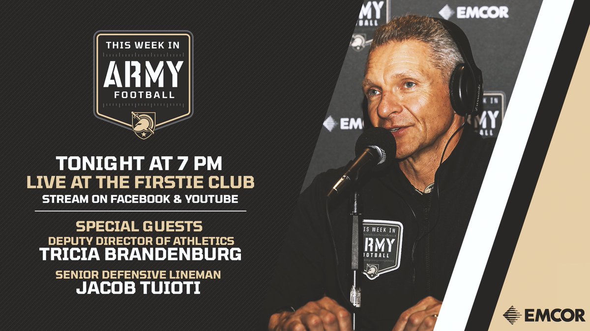 This Week in Army Football is live at 7 PM from the Firstie Club with <a href="/richdemarco/">Rich DeMarco</a> and <a href="/CoachJeffMonken/">Jeff Monken</a> as we get ready for another road matchup this Saturday.