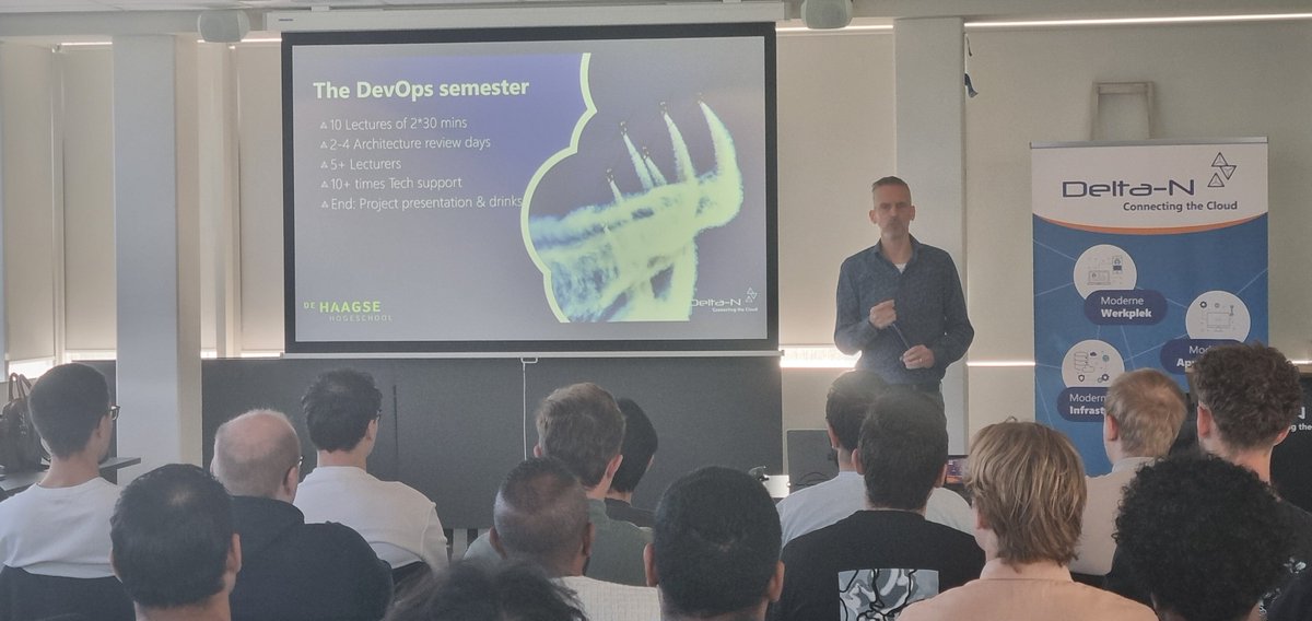 Vandaag trapten we het nieuwe DevOps-collegeblok bij Delta-N af met 4ejaars van De Haagse Hogeschool! 

Onder begeleiding van Fabian &amp; Marcel gingen de studenten actief aan de slag en deelden kennis &amp; inspiratie. 8 jaar leren &amp; inspireren samen met de volgende IT-generatie!