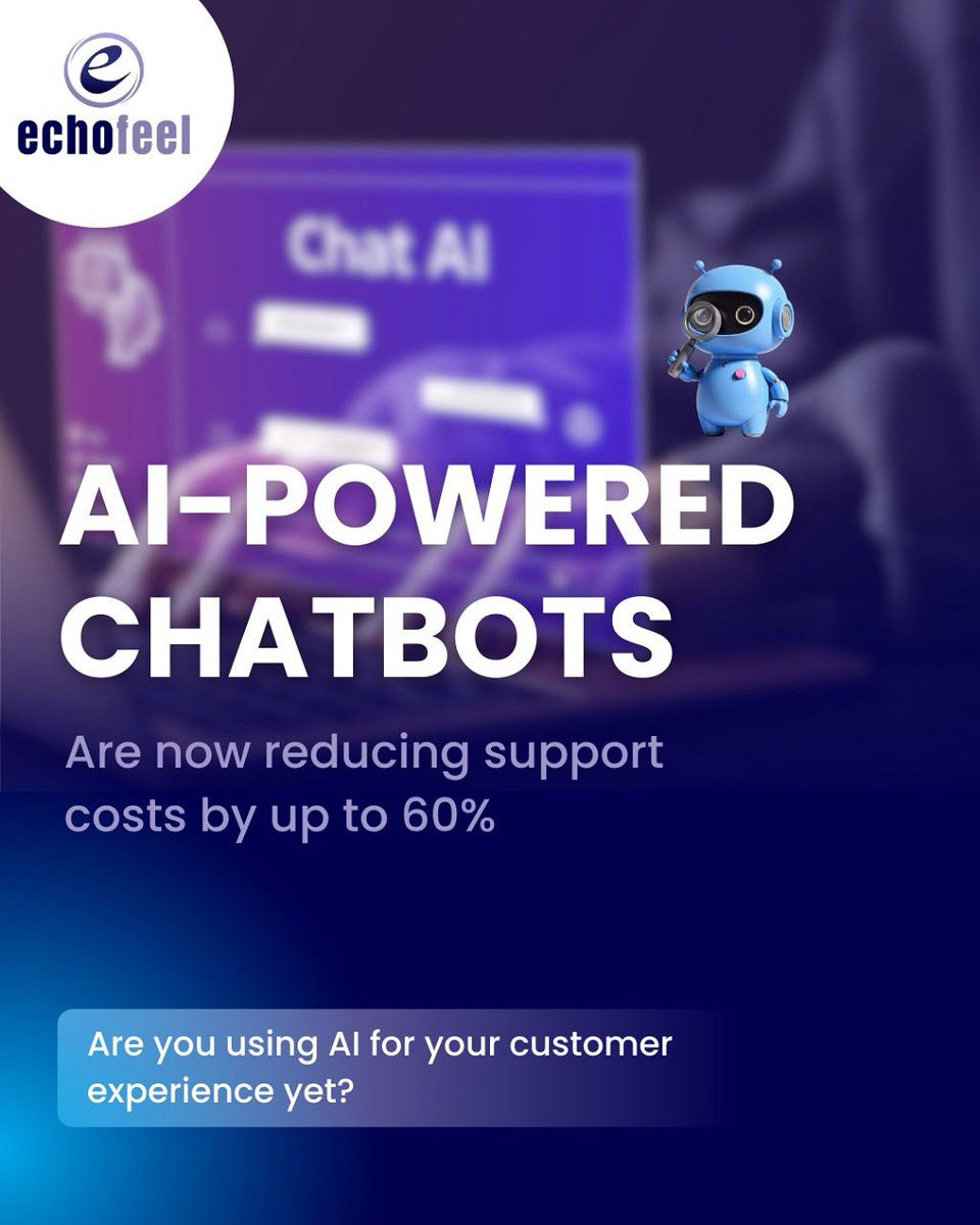 EchoFeel_'s tweet image. AI isn’t just a buzzword anymore — it’s cutting support costs by up to 60% while keeping customers happy 24/7.

#ArtificialIntelligence #AIForBusiness #CustomerSupportAI #Automation #AIChatbots #FutureOfWork #DigitalTransformation #AICustomerService #SmartSupport #AIInnovation