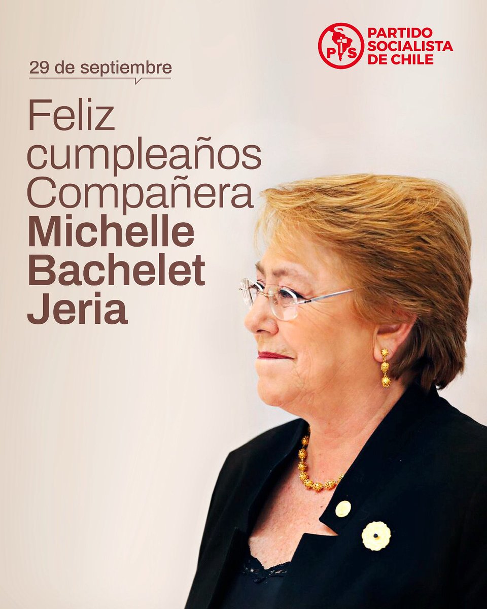 ¡Feliz cumpleaños compañera Michelle Bachelet! 🌹
Ex Presidenta de Chile y hoy candidata a la Secretaría General de la ONU.
Le deseamos salud, alegría y éxitos en sus nuevos desafíos.

#MichelleBachelet #PSdeChile #ONU #OrgulloSocialista