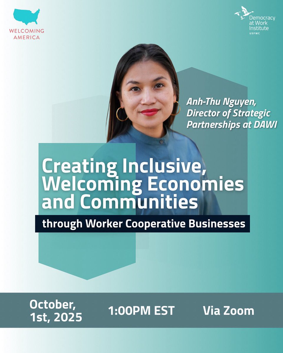 The Democracy at Work Institute (@wearedawi) on Twitter photo 👥 How can worker cooperatives create good jobs and stability for new Americans? 📍 Register here and be a part of the conversation happening Oct. 1st ar 1:00pm EST: welcomingamerica.zoom.us/webinar/regist… 👥 How can worker cooperatives create good jobs and stability for new Americans? 📍 Register here and be a part of the conversation happening Oct. 1st ar 1:00pm EST: welcomingamerica.zoom.us/webinar/regist…