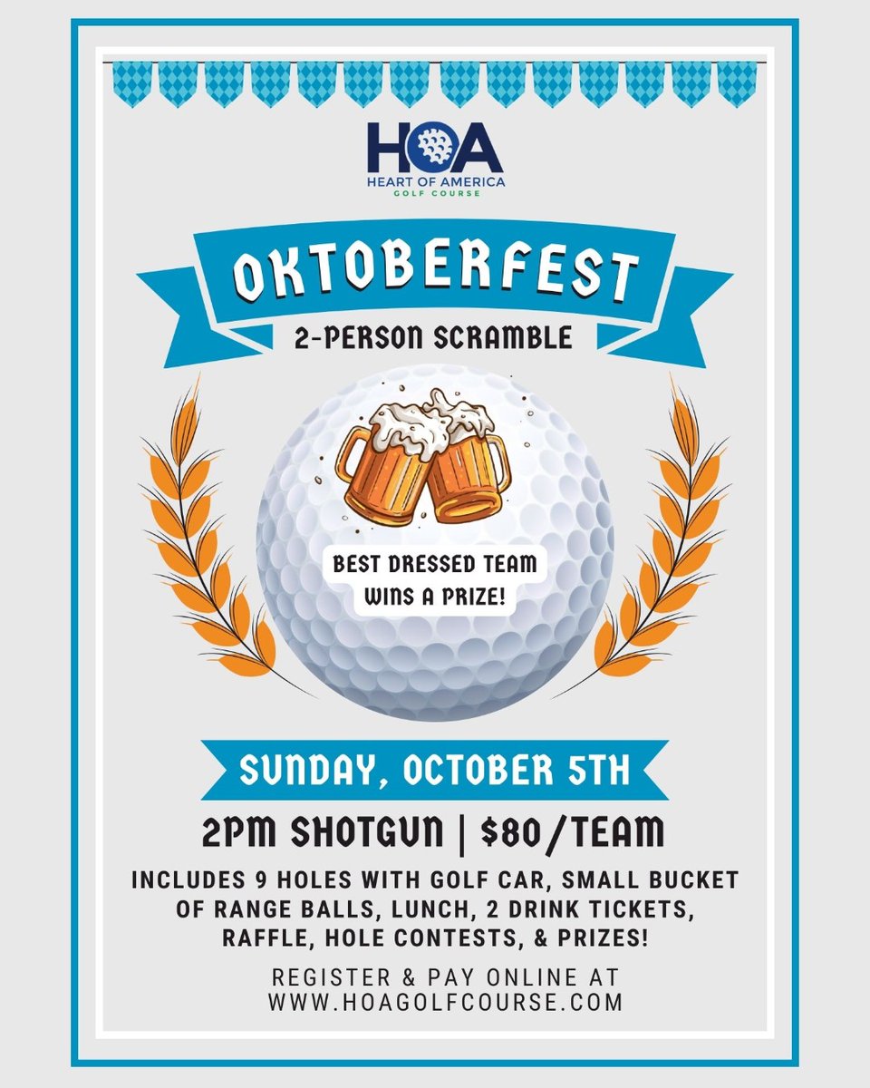 This Sunday... join us for OKTOBERFEST, a 2-person scramble! 🥨🍻⛳

Register your team today! Best dressed in-theme wins a prize!! 👀
➡️ hoagolfcourse.com/Calendar/Upcom…