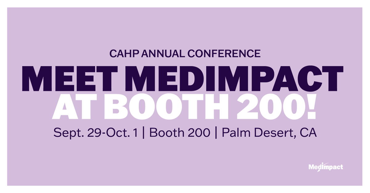 Visit booth 200 at #CAHP2025 to learn how MedImpact is making healthcare benefits more connected and personal for Californians.

#wearemedimpact #atruepartner #pharmacybenefits #California <a href="/calhealthplans/">CAHP</a>