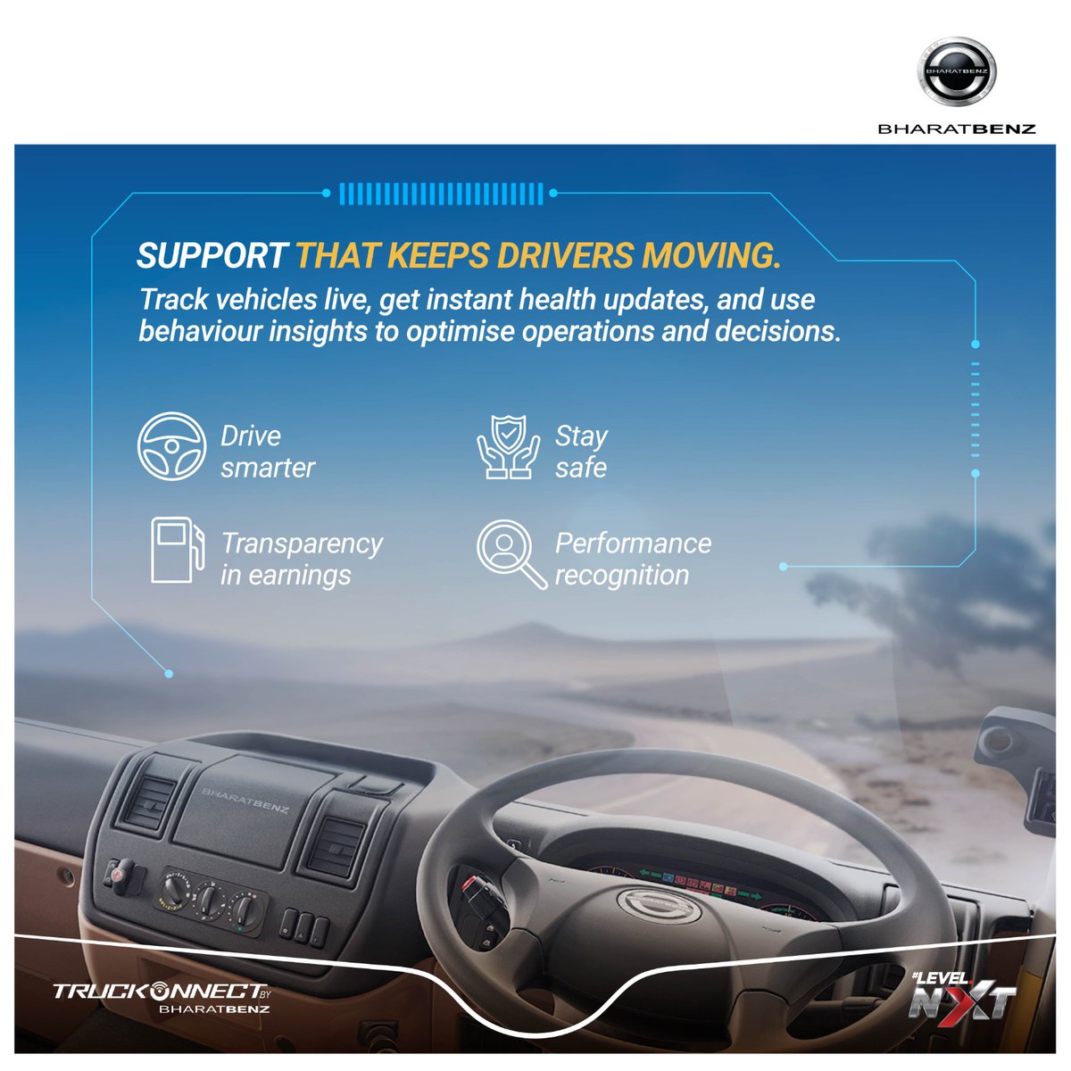 BharatBenz1's tweet image. Know your truck the smarter way. Stay ahead with BharatBenz Truckonnect—offering real-time tracking, performance insights, and driving behavior analytics that empower your business with data-driven decisions.

Learn more: brnw.ch/21wW5lT

#BharatBenz #LevelNXT #Telematics