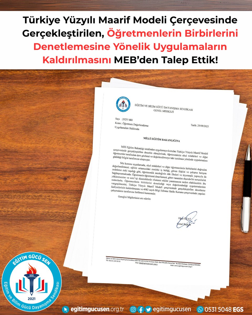 Milli Eğitim Bakanlığı tarafından uygulamaya konulan Türkiye Yüzyılı Maarif Modeli çerçevesinde, öğretmenlerin okul müdürleri ve diğer öğretmenler tarafından ders gözlemi ve değerlendirmeye tabi tutulduğu yönünde uygulamalara gidildiği bilgisi tarafımıza ulaşmıştır. 

Bu