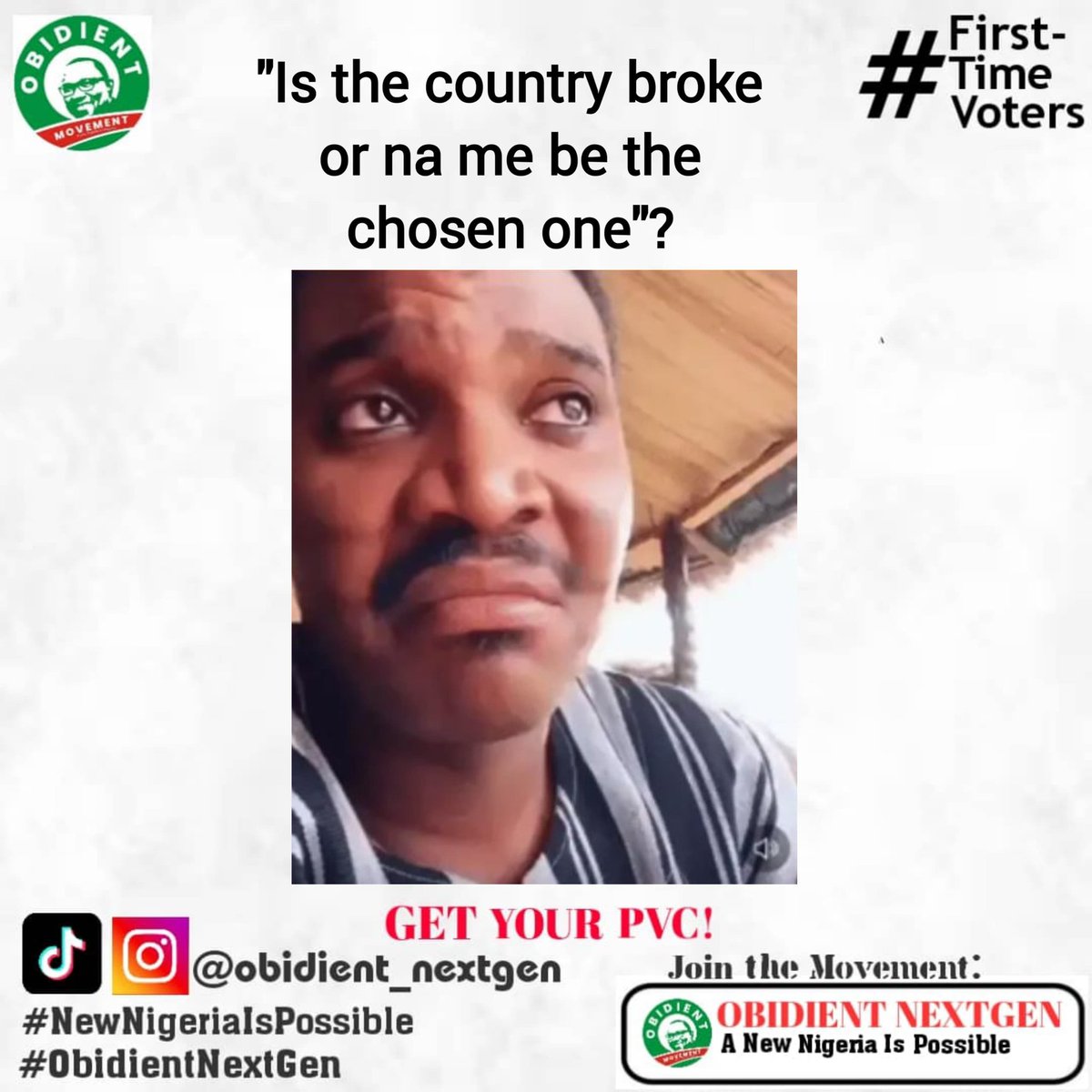 Because this suffer don too much 😭

<a href="/PeterObi/">Peter Obi</a> 
@JOBIdient_
<a href="/ehimaggie/">Switchild #Dadiyata #Ifulikevote4morehungerin2027</a>
<a href="/Drmopaul/">Dr Mo (Moses Paul)</a>
<a href="/Morris_Monye/">Morris Monye</a>
<a href="/spiritofwilly/">DickWilliamsAzibagir</a>
<a href="/AishaYesufu/">Aisha Yesufu</a>
<a href="/YunusaTanko/">Dr Yunusa Tanko</a>

#ObidientNextGen
#NewNigeriaIsPossible