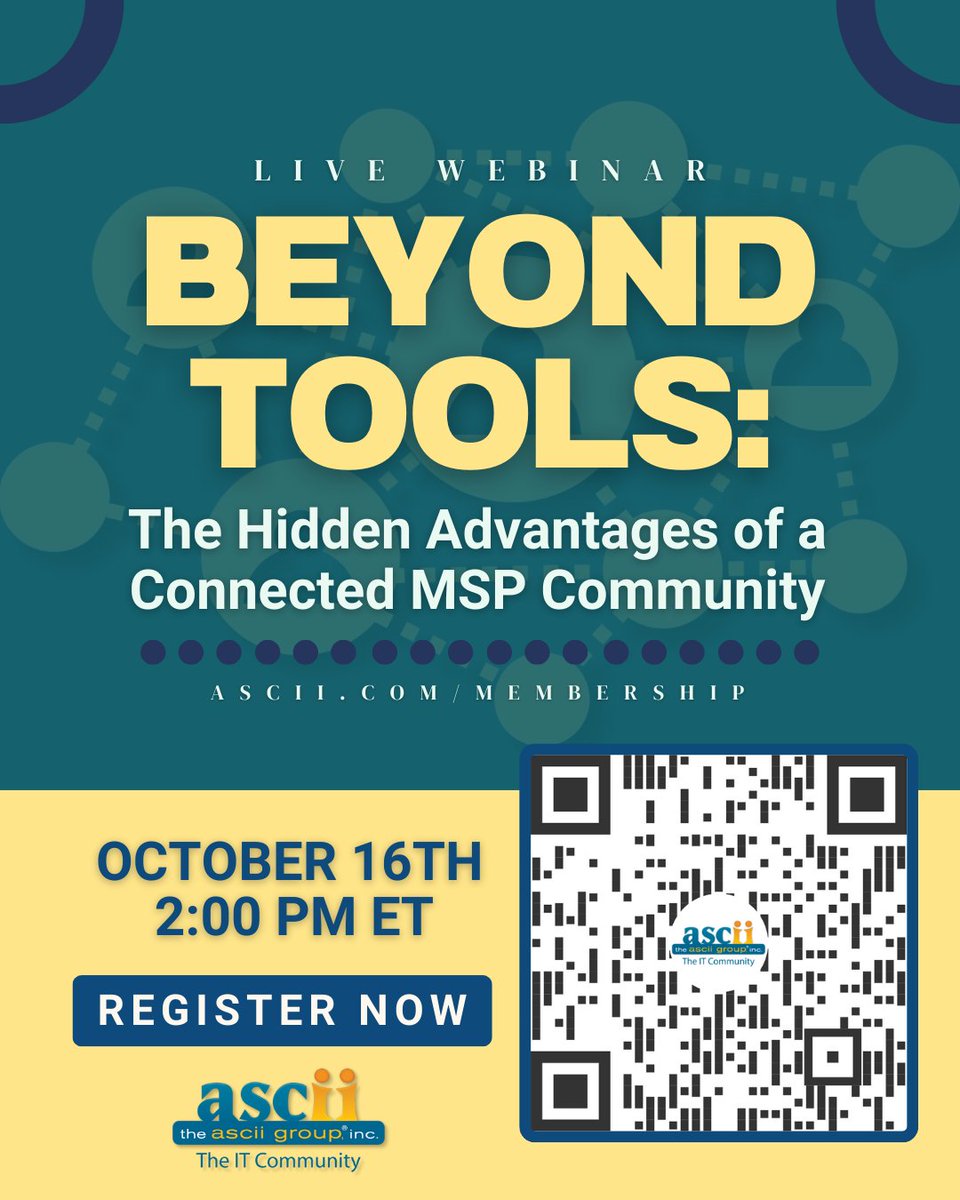 asciigroup's tweet image. Being an #MSP means facing challenges that go beyond technology. 

Join our #webinar to hear how leading IT business owners are leveraging the strength of the ASCII community to solve real problems, adapt faster, and drive growth. ascii.com/webinars/membe… 

#ITCommunity