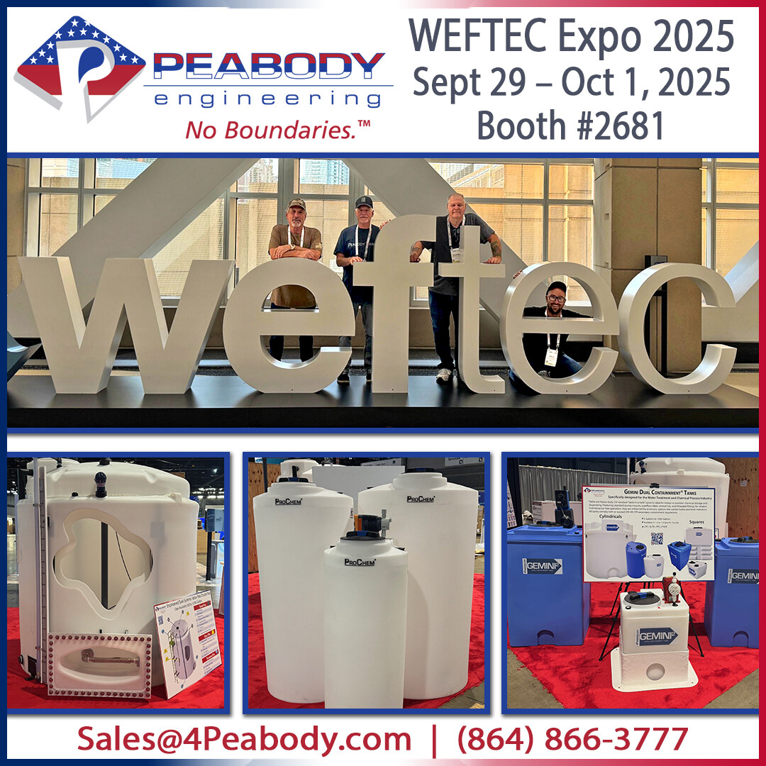 #PeabodyEngineering-->We are here at <a href="/WEFTEC/">WEFTEC</a> Expo 2025 Booth #2681 ready to meet and greet and show our Peabody Tanks and assorted Peabody Products! 

#WEFTEC #WEFTEC25 #WEFTEC2025  #PeabodyTanks #PeabodyProducts