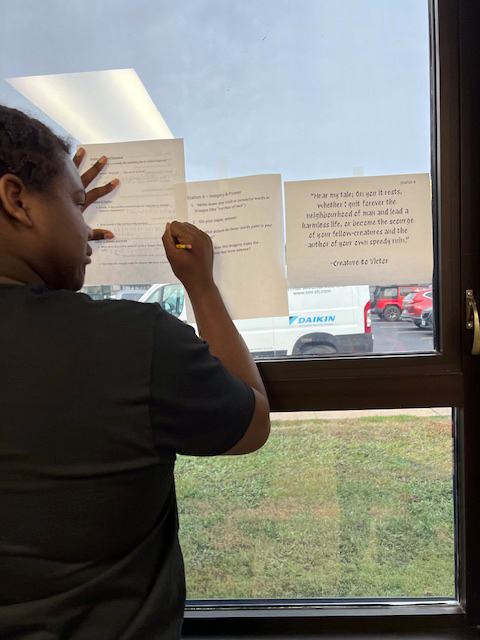 MrsSyron's tweet image. Students in Mr. Kreitler's 8th Grade writing class dove into Frankenstein by reading six key passages between Victor and his Creature. They explored how word choice sets the mood and discovered how language itself fuels the conflict in the story. #LimitlessLearning #VPPride