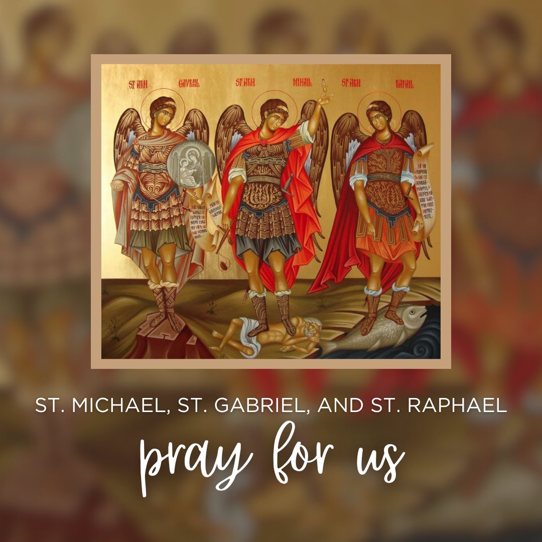 StMarysFoxboro's tweet photo. Today the Church celebrates the archangels– Michael, Gabriel, and Raphael. They are the only angels named in Scripture and each played an important role in the salvation history. Michael combats Satan. Gabriel delivers God’s messages. Raphael heals. #FeastDay #BostonCatholic https://t.co/BvY0GgwfJh