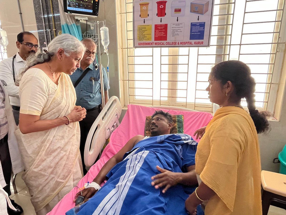 When Allu Arjun was arrested in connection with the death of a woman during the stampede at the premiere of Pushpa 2, Congress leaders blamed him.

Now, FM <a href="/nsitharaman/">Nirmala Sitharaman</a> has visited the stampede site in Karur and met the victims and their families.

How many Congress leaders have