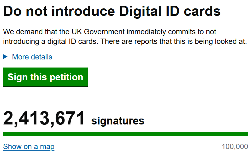UK_WorldHero's tweet photo. Petition of people against the digital ID 

Good job people https://t.co/2eES4cPpim