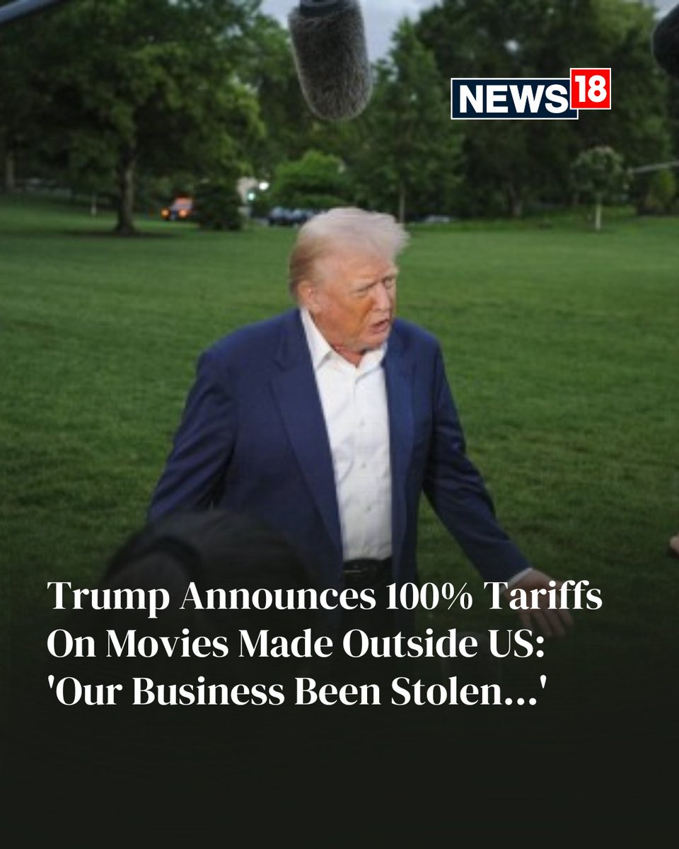 CNNnews18's tweet image. Donald Trump equated the deterioration of the American filmmaking business to a candy being stolen from a toddler in his social media post.

#USA #TrumpTariffs #TradeTariffs #TrumpTariffs #Films #Movies #FreedomofSpeech #Art 

news18.com/world/donald-t…