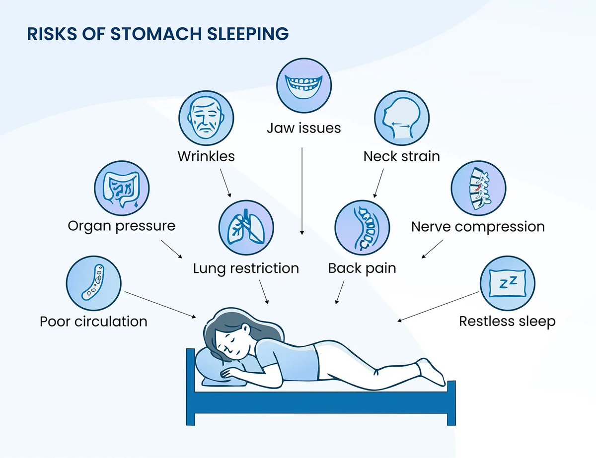 ShopEliandElm's tweet image. Stomach sleeping may feel comfy, but it comes with risks:
Neck strain
Back pain
Nerve compression
Organ pressure
Restless sleep
Read more: eliandelm.com/stomach-sleepi…
#backsleeper #sidesleeper #wellnessgoals #pillow