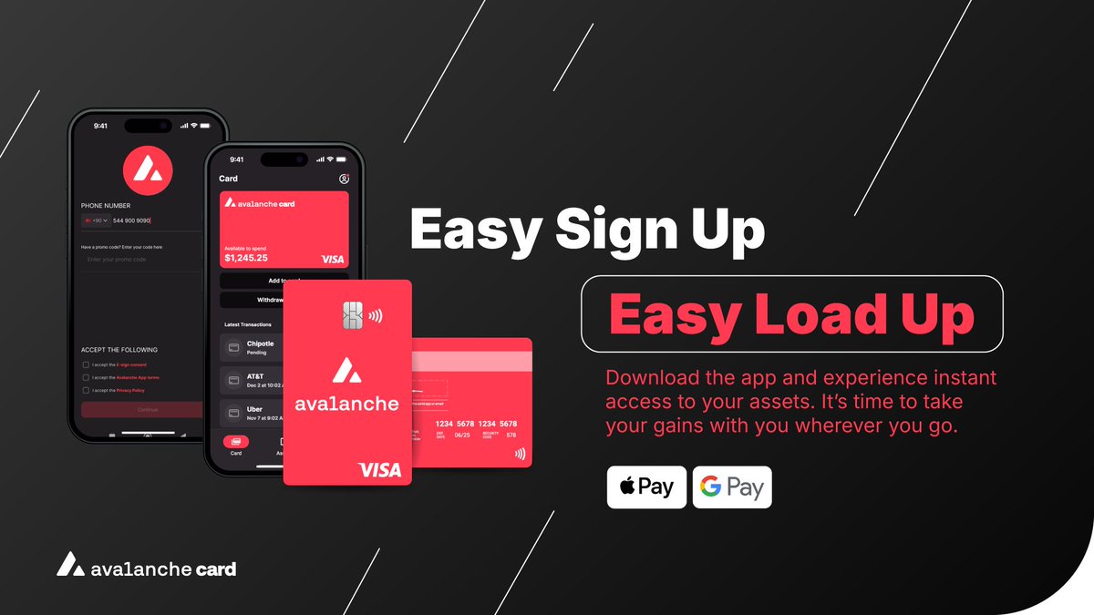TheAvaxCard's tweet image. 1/ Your card’s only half the story.
The Avalanche Card app is where 🔺doption actually happens: Top up in seconds. Track spending in real time. Manage your crypto, not just hold it.
Everything in one place. Download, load up, and go.
