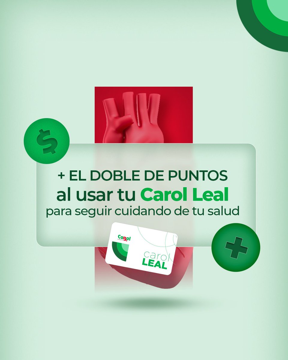 El corazón es el motor de nuestro cuerpo. 

En este Día Mundial del Corazón recuerda aprovechar un 20% de descuento en cardiológicos + el doble de puntos Carol Leal. 

#FarmaciaCarol #GarantíaCarol
