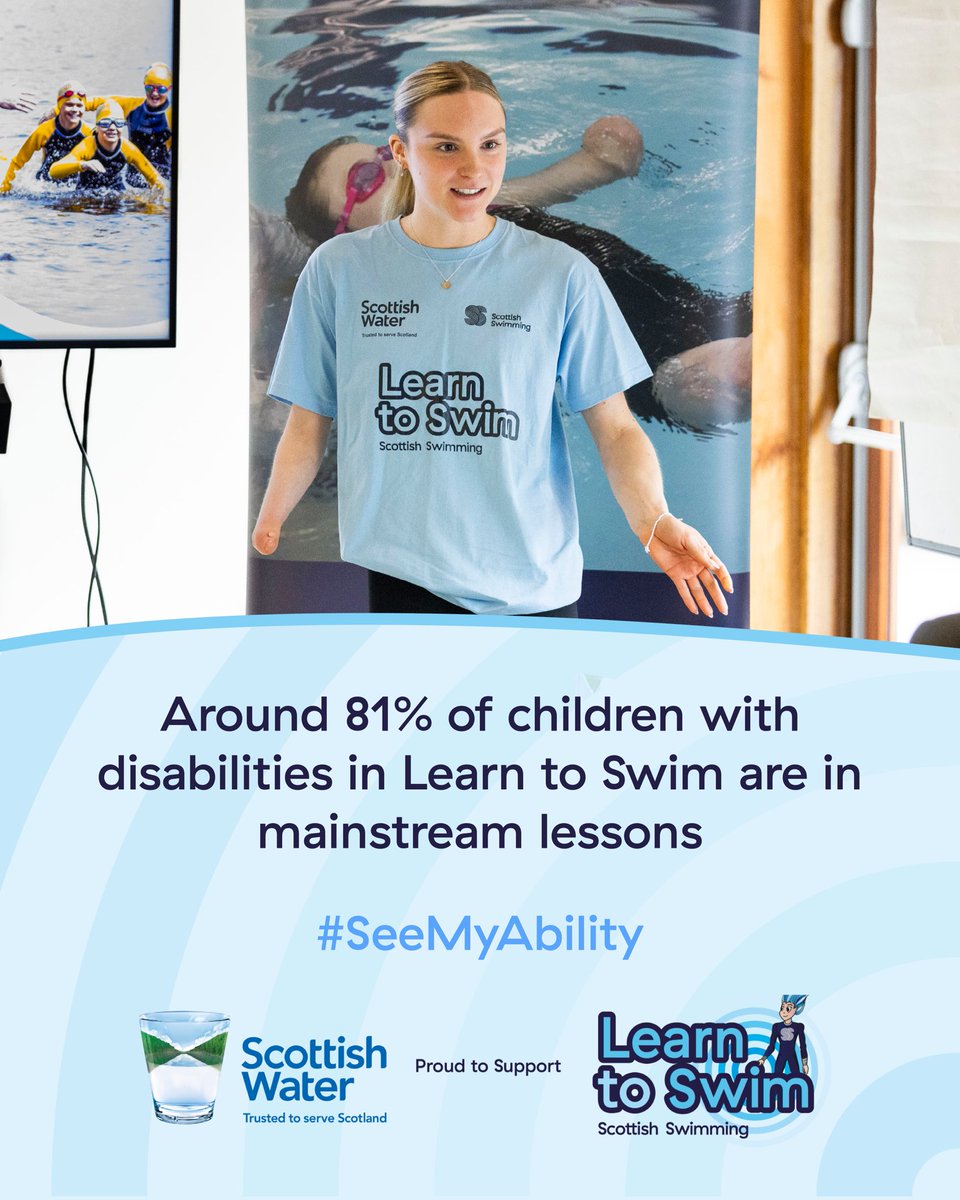 ScottishSwim's tweet image. Inclusivity within Learn to Swim environments 📈
Around 81% of children with disabilities in Learn to Swim are in mainstream lessons 💙
#SeeMyAbility #LearnToSwimMonth
