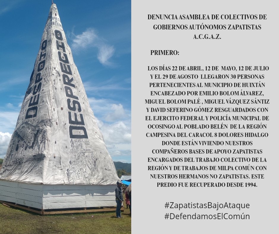 CNI_Mexico's tweet image. TRATAMOS DE DIALOGAR CON ELLOS PERO CLARAMENTE NOS DIJERON QUE LA TIERRA YA SE LAS ENTREGÓ EL GOBIERNO Y QUE CUENTAN CON LOS DOCUMENTOS LEGALES.

#ZapatistasBajoAtaque
#DefendamosElComún

wp.me/p9YUg-6Fj
wp.me/p8qHTQ-2Z1
