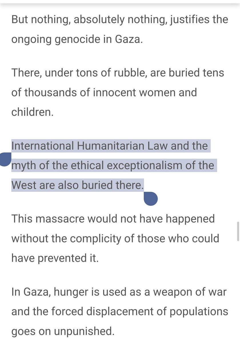 BenjaminNorton's tweet photo. Brazil's President Lula declared in his speech at the UN General Assembly:

"nothing, absolutely nothing, justifies the ongoing genocide in Gaza...

"International Humanitarian Law and the myth of the ethical exceptionalism of the West are also buried there".

Link: https://t.co/OywixujaZy