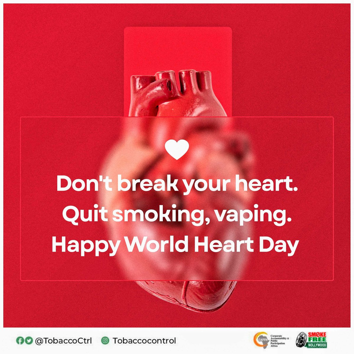 Smoking, vaping, or using any form of tobacco harms your heart. This #WorldHeartDay, protect it.

 #QuitSmoking #DontMissABeat